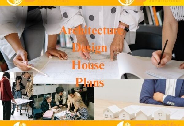 Architecture design – Modern architecture house plans collage with people reviewing blueprints, team meeting, house models, Specify Architecture logos. | Specify Architecture Varanasi